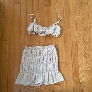 Elegant White Ruched Skirt Set